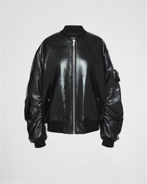 women prada bomber jacket|prada nappa leather bomber jacket.